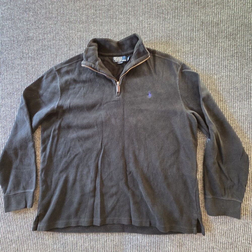Polo Ralph Lauren Sweater Mens XL Black Quarter Zip Mock Neck Cotton Pullover